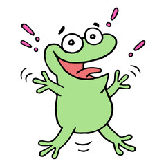 Cute lucky smiling green toad. Vector illustration.