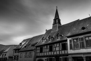 church in an old the village in Alsace