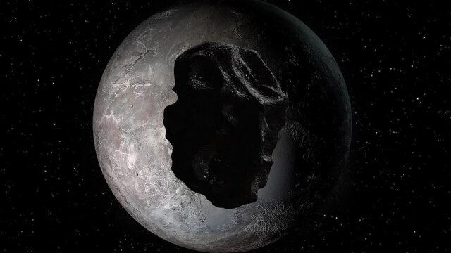 Meteorite hitting Pluto. Asteroid on a collision course towards Pluto. Explosion, cataclysm end of the world. Global extinction. Elements of this image are furnished by NASA. 3d render
