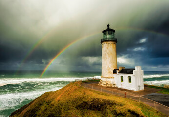 North Head Lighthouse and double rainbow