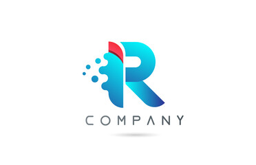 R pink blue letter logo icon with bubble shapes. Creative alphabet design for company and business