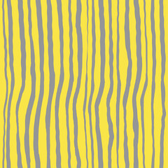 Print in yellow and illuminating Ultimate gray. Seamless hand drawn pattern in trend 2021. Striped vector background for print or design decoration in modern style