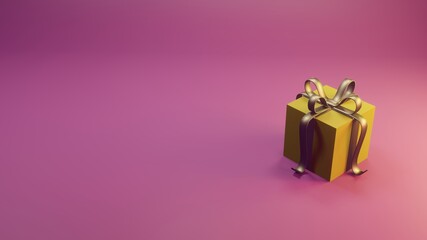 3D rendering illustration of a beautiful yellow color New Year festival gift box On a purple tone background