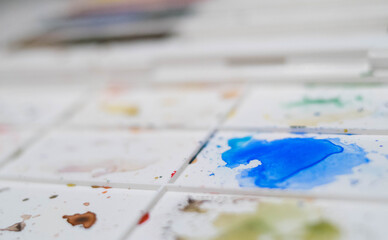 Watercolor palette. Paint spots. Watercolor. Painting. Materials for artists.