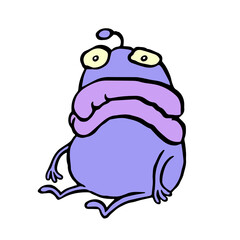 Lonely purple monster sits alone. Vector illustration.