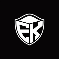 EK Logo monogram shield shape with outline rounded design template