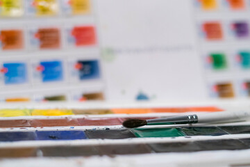 Professional watercolor. Brush. Colors. Palette. Painting. Materials for artists.