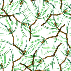 Pine branches, watercolor pattern
