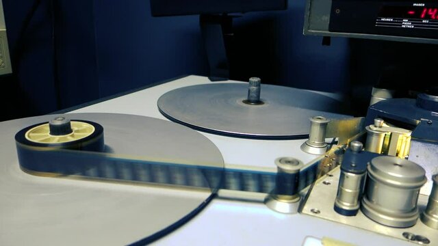 A synchronize for film assembly processing.Film Movie production tools.Audio video industrial film synchronizer for movie post production.old film editing equipment.