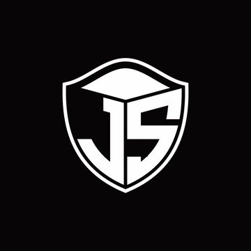 JS Logo monogram shield shape with outline rounded design template