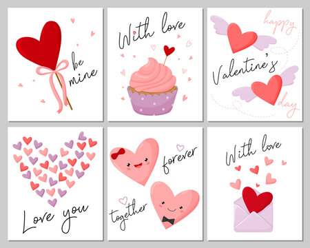 Valentine's day greeting card set with hearts on a white background.
