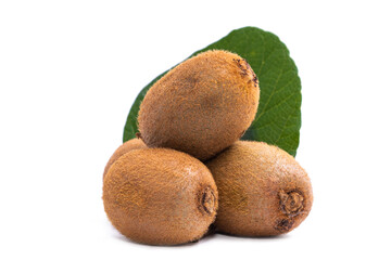 kiwis isolated with leaf on white background