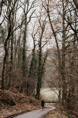Mädchen geht alleine im Wald spazieren