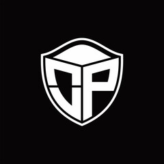 OP Logo monogram shield shape with outline rounded design template