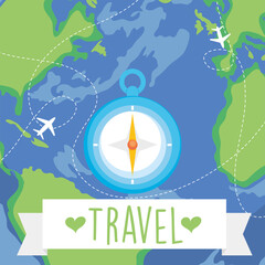 travel compass on world vector design