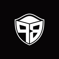 PB Logo monogram shield shape with outline rounded design template