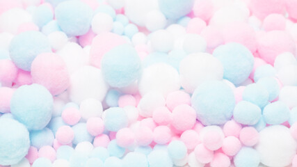 White, pink and blue soft pompons.