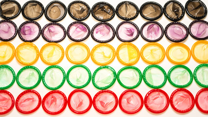 Colorful condoms background.