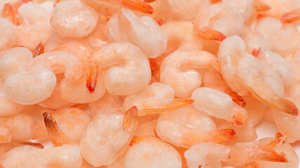 Frozen shrimps background. Top view.