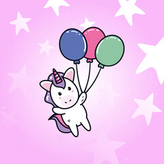 unicorn horse cartoon with balloons and stars vector design