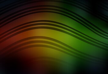 Dark Green, Red vector background with curved lines.