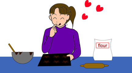 お菓子を作る女性　ポニーテール