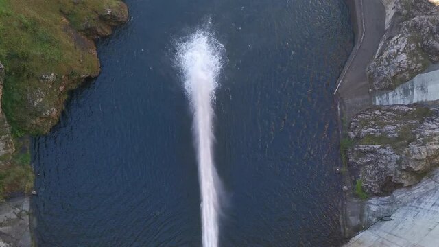 Panoramic from above of Water Jet leaving in the Dam