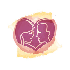 Silhouette couple in love symbol watercolor design