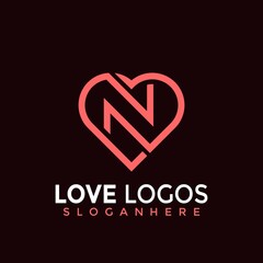 Initial Letter N Love Modern Logo Design Vector Illustration