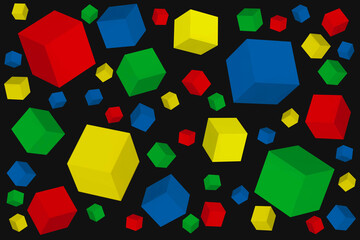 Cubes of different colors and sizes on a black background