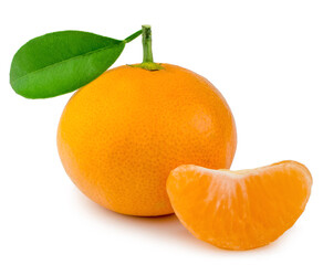 Tangerine and slice isolated on a white background.