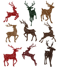 Figuras vectoriales de siluetas de renos en tonos tierra con detalles de pintas en el cuerpo © Leandro