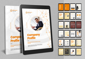 Digital Company Profile Brochure Layout with Abstract Connections Poly Line Elements