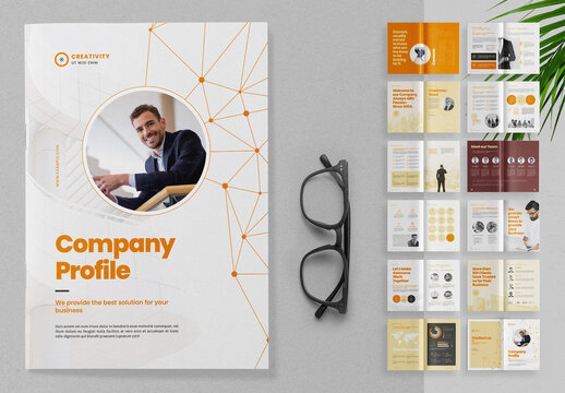 Company Profile Brochure Layout with Abstract Low Poly Line Elements