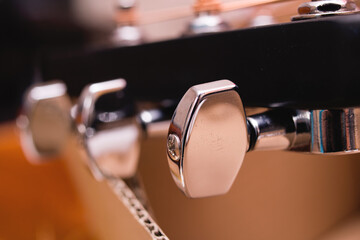 Black and yellow guitar strings closeup macro photography