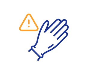 Dont touch without gloves line icon. Hand warning sign. Hygiene notification symbol. Quality design element. Line style use gloves icon. Editable stroke. Vector