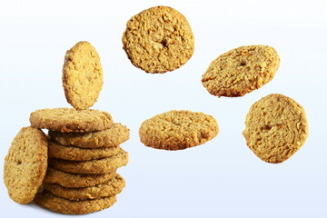 traditional homemade tea time snack oatmeal cookies with flying or falling cookies 