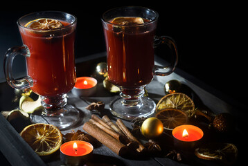 Christmas mulled wine drinks on the table