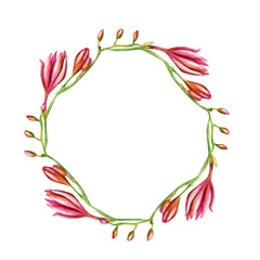 Obraz premium Flower frame. Watercolor flowers freesia, place for text. 