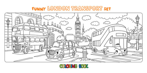 Funny London transport set. Coloring book for kids