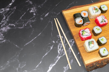 sushi on a gray background close up