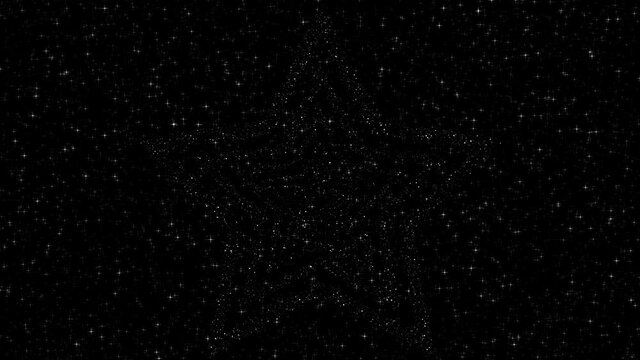 Star shapes in the tunnel. Shimmering contours. Black background with twinkling stars
