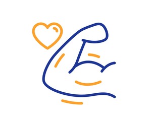 Strong arm line icon. Strength muscle sign. Gym fit training symbol. Quality design element. Line style strong arm icon. Editable stroke. Vector