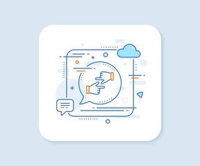 Click hands line icon. Abstract square vector button. One finger palm sign. Direction gesture symbol. Click hands line icon. Speech bubble concept. Vector