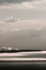 Scenery of Kushiro Marsh in the morning covered with fog