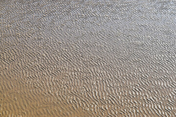 Organic natural patterns of wet sand on the beach at low tide