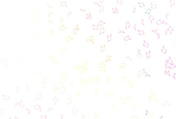 Light Pink, Yellow vector template with musical symbols.