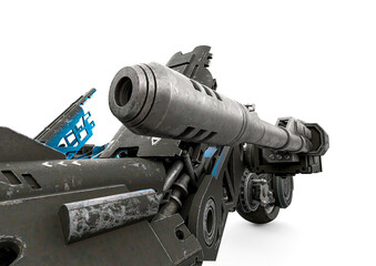 Fototapeta premium close up on the machine gun of the three wheel war machine on white background