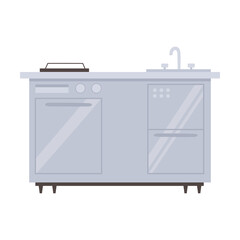 kitchen stove with sink and faucet on white background