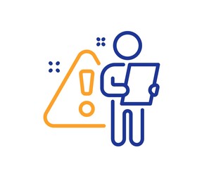 Search employee line icon. Interview warning sign. Caution alert symbol. Quality design element. Line style search employee icon. Editable stroke. Vector
